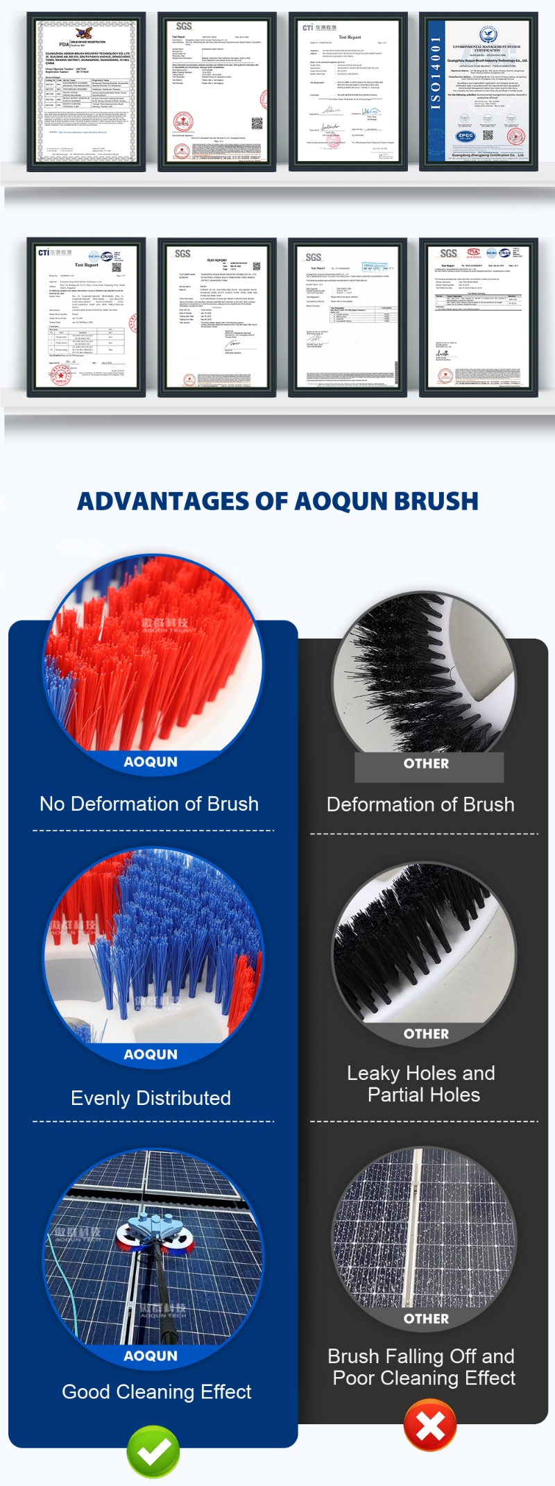 Advantages of aoqun solar panel cleaner brush