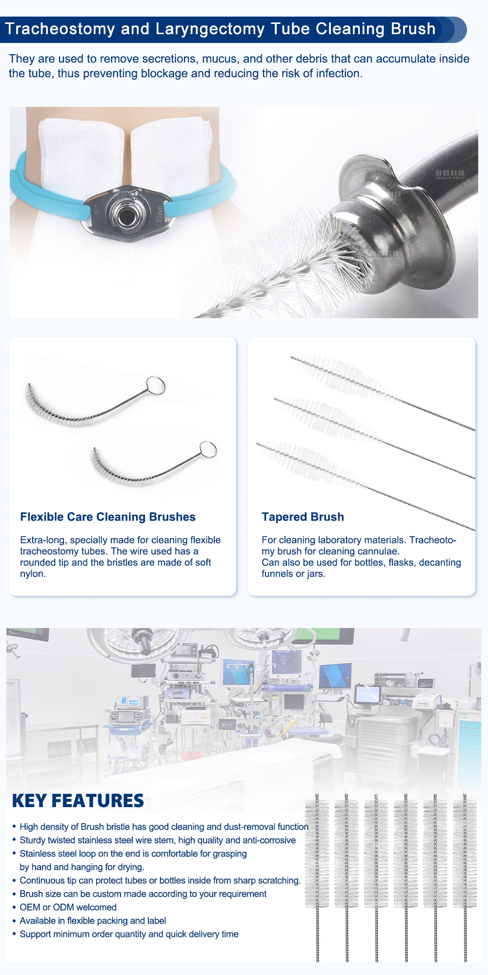 Tracheostomy Tube Cleaning Brushes for Medical Use