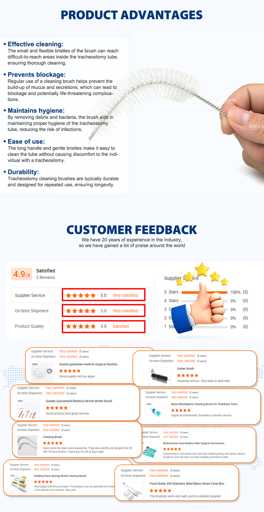 Tracheostomy Tube Cleaning Brushes for Medical Use